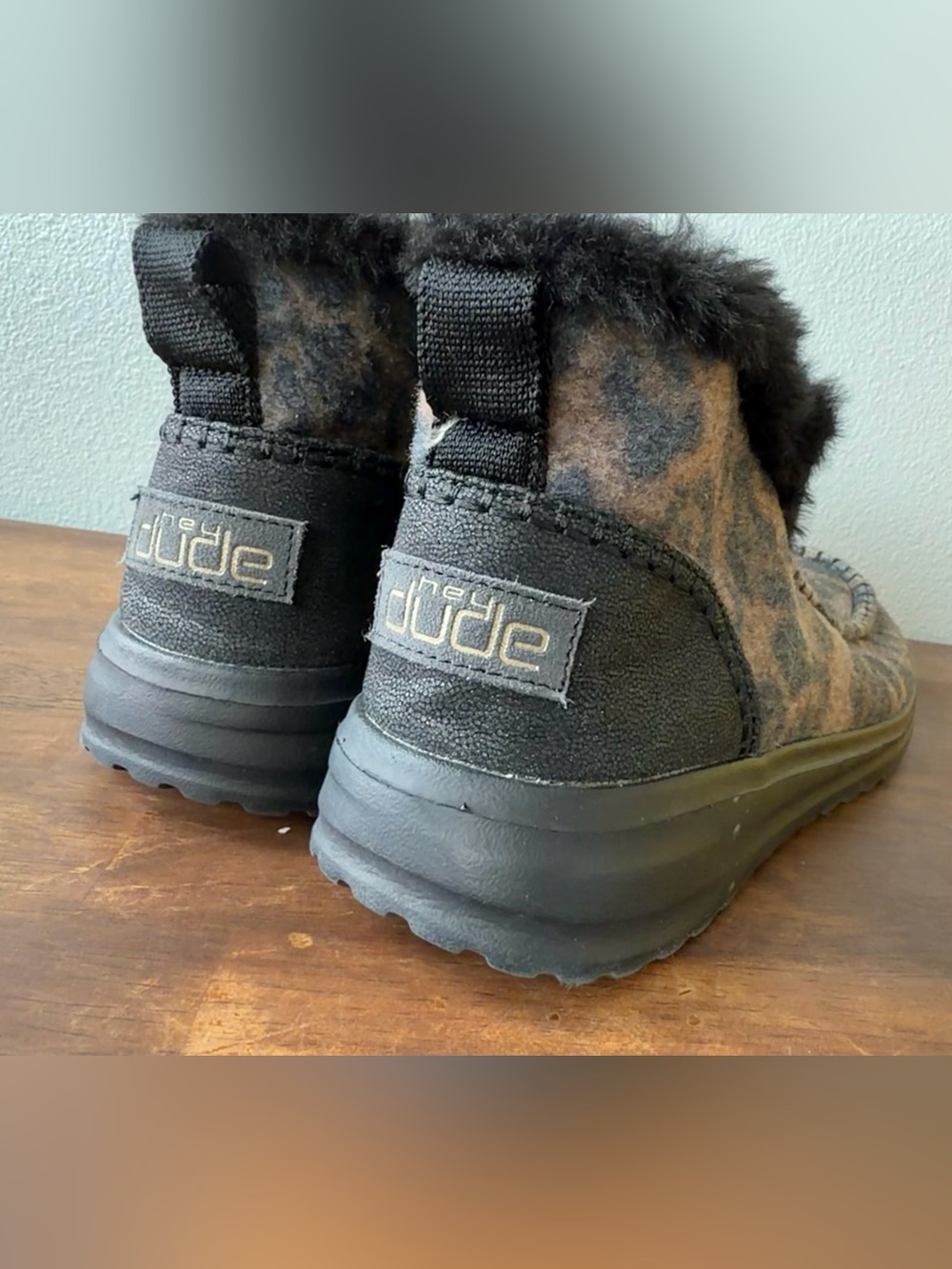 Hey Dude black brown leopard Denny fuzzy ankle boots sz 41 Women’s sz 10 - Picture 8 of 8
